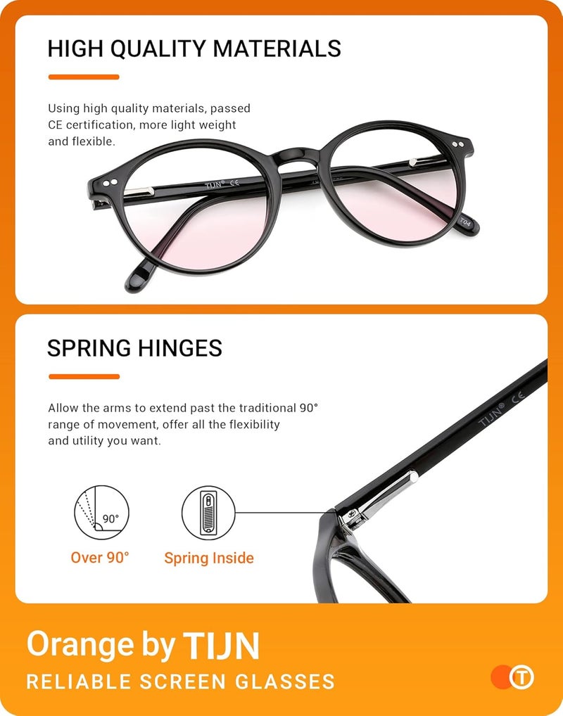 TIJN Blue Light Blocking Glasses Men Women Vintage Thick Round Rim Frame Eyeglasses - Image 5