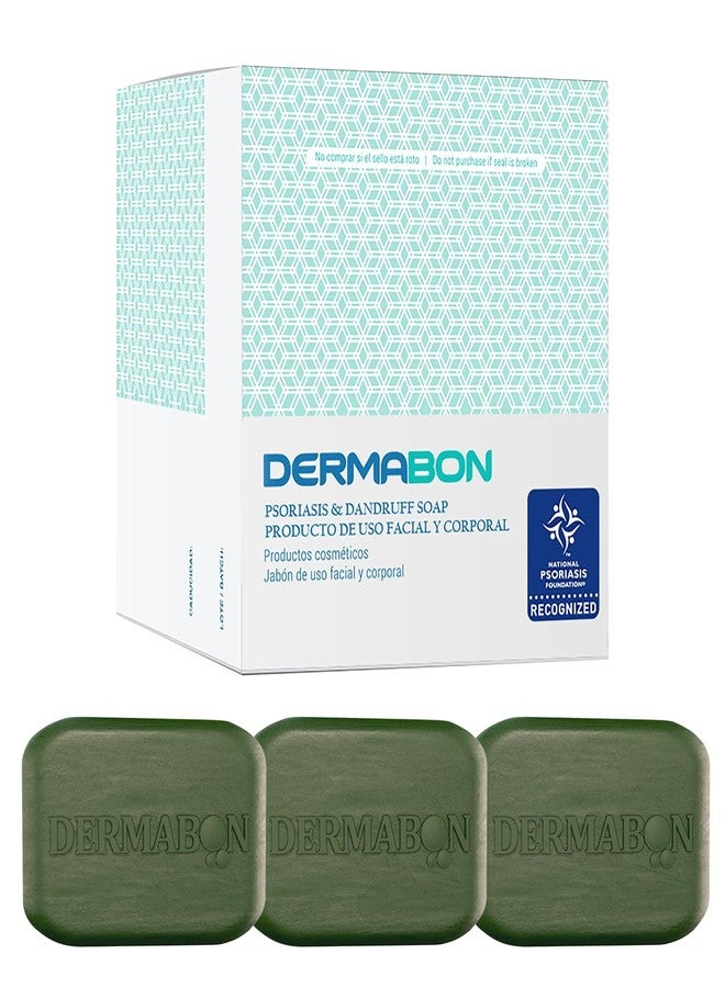 Dermabon Psoriasis Cleanser, Seborrheic Dermatitis & Eczema Soap Bar for Adults - 2% Coal Tar Soap Active Ingredient - Soothes Itching, Reduces Inflammation, Moisturizes Skin,Gentle Daily Use - 3 Pack - Image 1