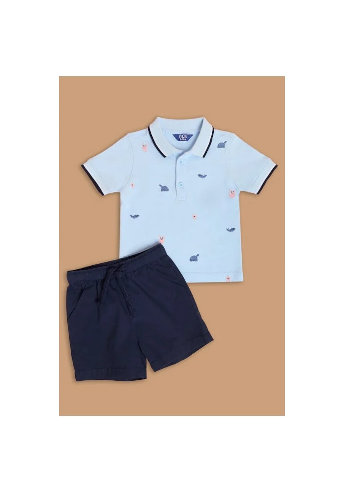 R&b Embroidered Polo T-Shirt and Shorts Set