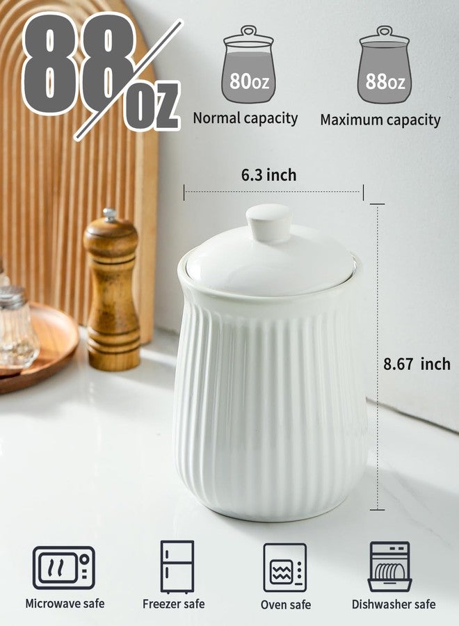 HASENSE Food Storage Containers with Lids, 88 oz Ceramic Food Storage Jar, Airtight Cookie Candy Jar for Coffee Beans, Tea-leave, Sugar, Salt, Flour, Spice, Dog Treat Container, Microwaveable, White - Image 2