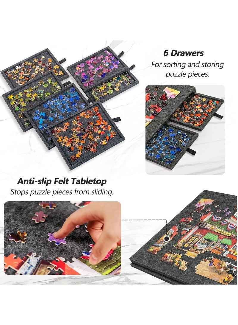 كيلا لوحة ألغاز مائلة مع حامل وغطاء مصممين 2 في 1، لوحة ألغاز خفيفة الوزن للغاية مصنوعة من اللباد مع 6 أدراج للبالغين والأطفال، طاولة ألغاز محمولة للألعاب حتى 1000 قطعة - Image 4