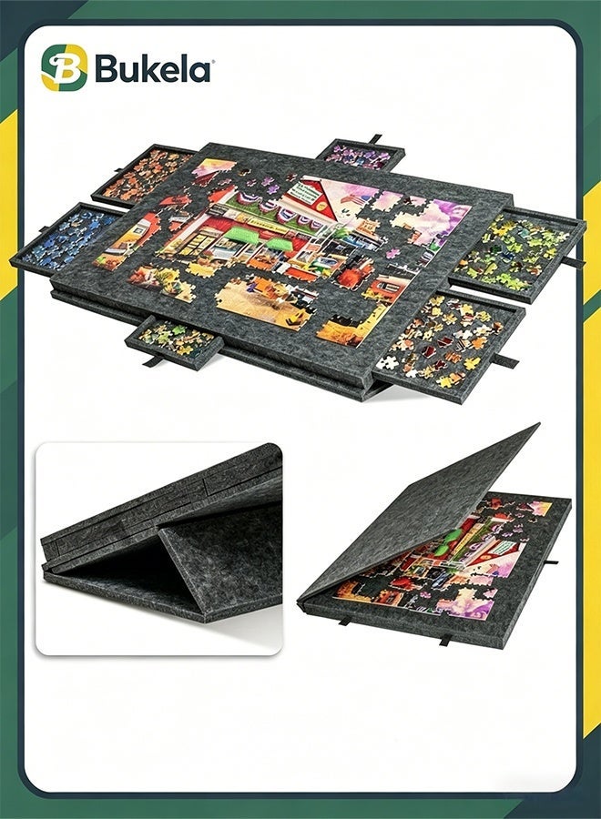 كيلا لوحة ألغاز مائلة مع حامل وغطاء مصممين 2 في 1، لوحة ألغاز خفيفة الوزن للغاية مصنوعة من اللباد مع 6 أدراج للبالغين والأطفال، طاولة ألغاز محمولة للألعاب حتى 1000 قطعة - Image 1