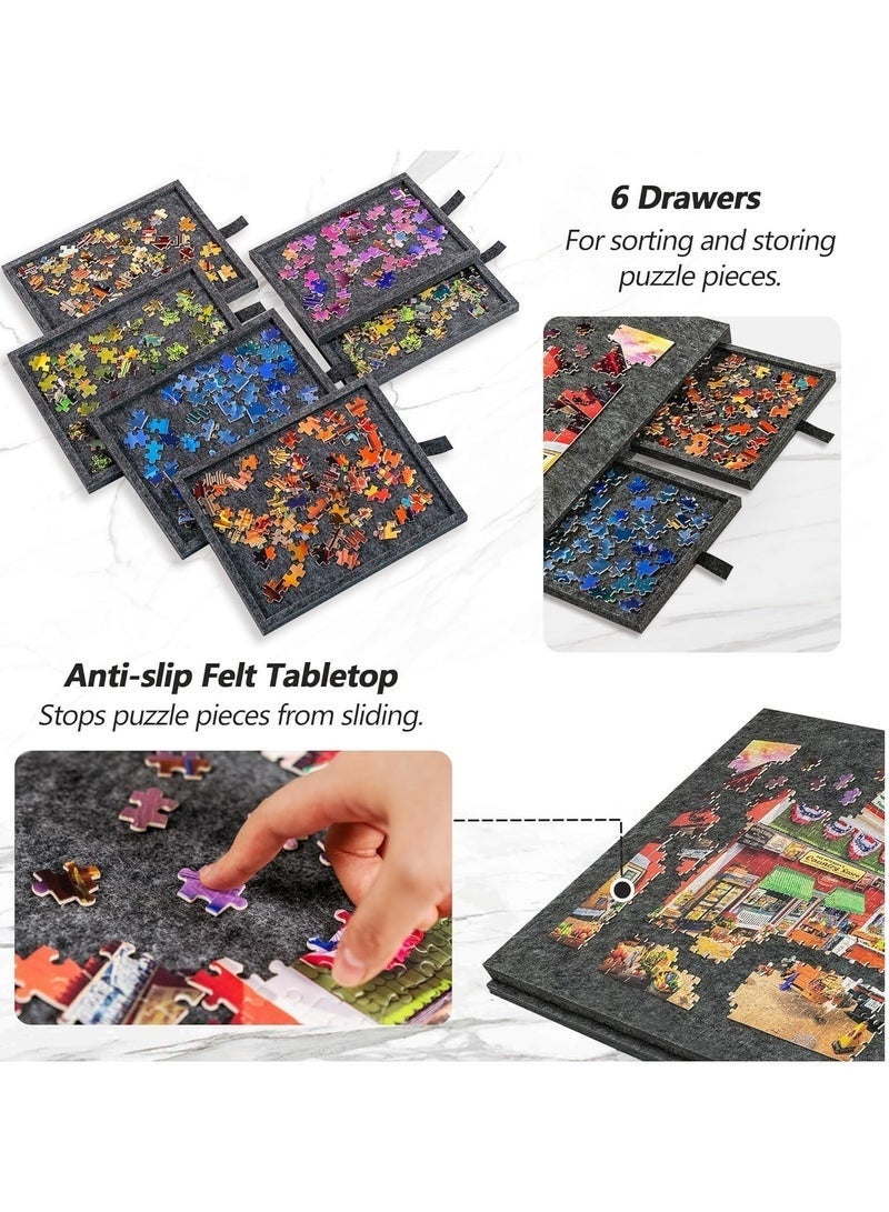 كيلا لوحة ألغاز مائلة مع حامل وغطاء مصممين 2 في 1، لوحة ألغاز خفيفة الوزن للغاية مصنوعة من اللباد مع 6 أدراج للبالغين والأطفال، طاولة ألغاز محمولة للألعاب حتى 1000 قطعة - Image 5