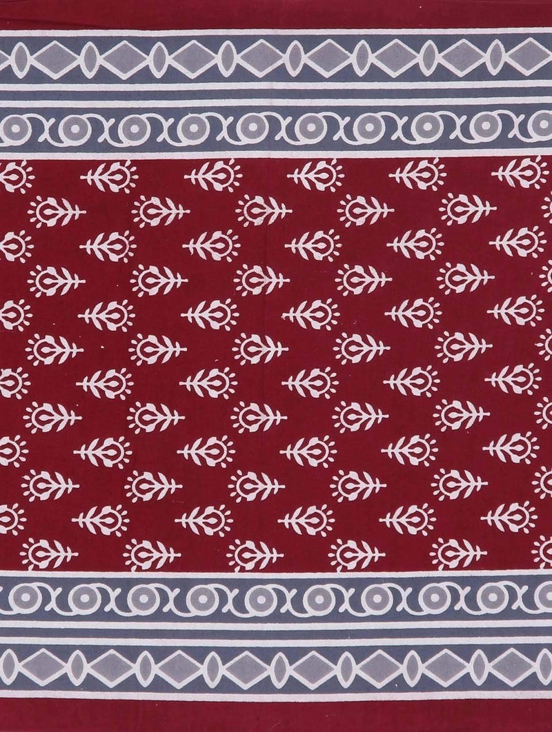 EarlyMart 144 TC 100 Cotton Rajasthani Jaipuri Traditional 1 Double Bedsheet with 2 Pillow Covers Mahroon - Image 2