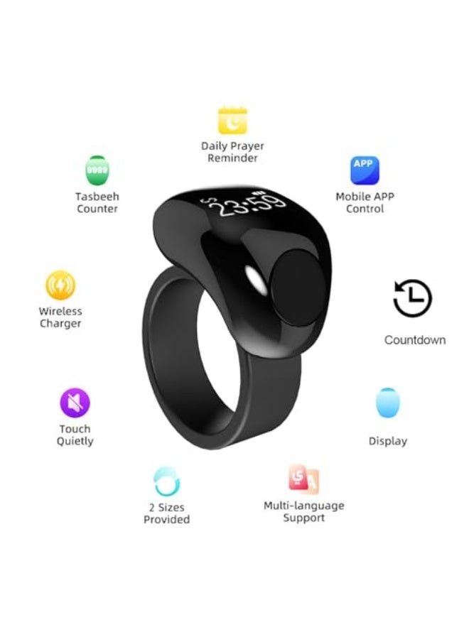 Chabeia Titanium alloy waterproof prayer bead counter ring with intelligent rechargeable functionality, designed for prayer and praise. Features an LED display, a 45mAh battery, and interchangeable ring sizes (20/22mm). - Image 1