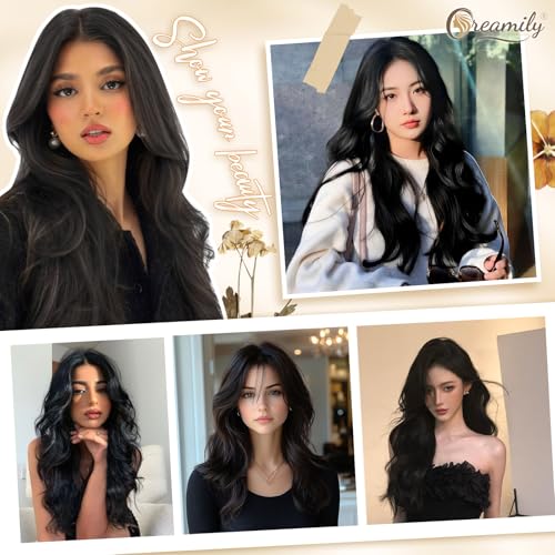 Creamily Black Long Curly Synthetic Full Head Wig for Women Natural Korean Style Hair Wig for Woman, Ladies Wigs for Daily/Party/Chemo Use S Soft & Voluminous (Black, 21 Inch) - Image 2