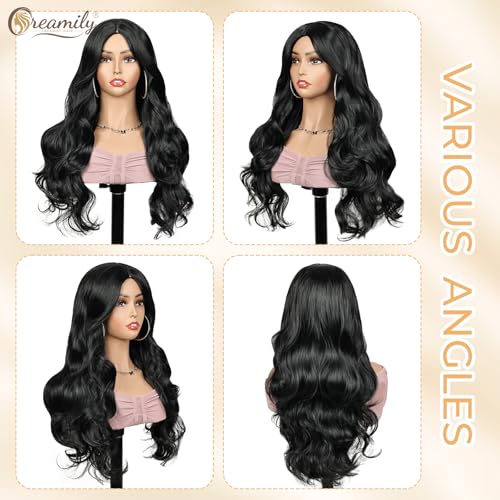 Creamily Black Long Curly Synthetic Full Head Wig for Women Natural Korean Style Hair Wig for Woman, Ladies Wigs for Daily/Party/Chemo Use S Soft & Voluminous (Black, 21 Inch) - Image 3