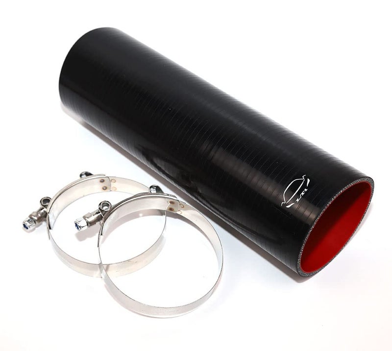 TenkeAuto Combo 12" Length High Performance 4-Ply Reinforced 3.5" ID Straight Coupler Silicone Hose With T Bolt Clamp for Turbo/Intercooler/Piping (3.5'' Black) - Image 2