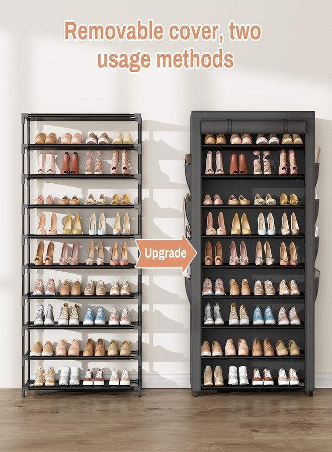 BrFoYu Shoe Rack with Cover, 10 Tier Shoe Organizer Storage for 40-50 Pairs Sneaker and Boots, Large Capacity, with 8 Pockets, Free Standing Tall Shoe Rack for Front Door Entrance, Closet - Image 4