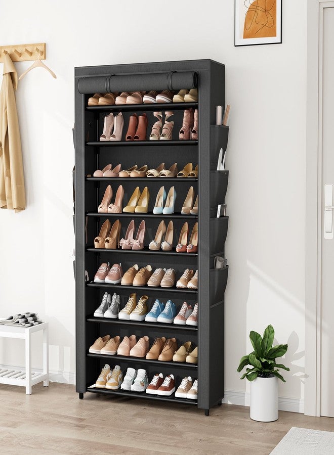 BrFoYu Shoe Rack with Cover, 10 Tier Shoe Organizer Storage for 40-50 Pairs Sneaker and Boots, Large Capacity, with 8 Pockets, Free Standing Tall Shoe Rack for Front Door Entrance, Closet - Image 2