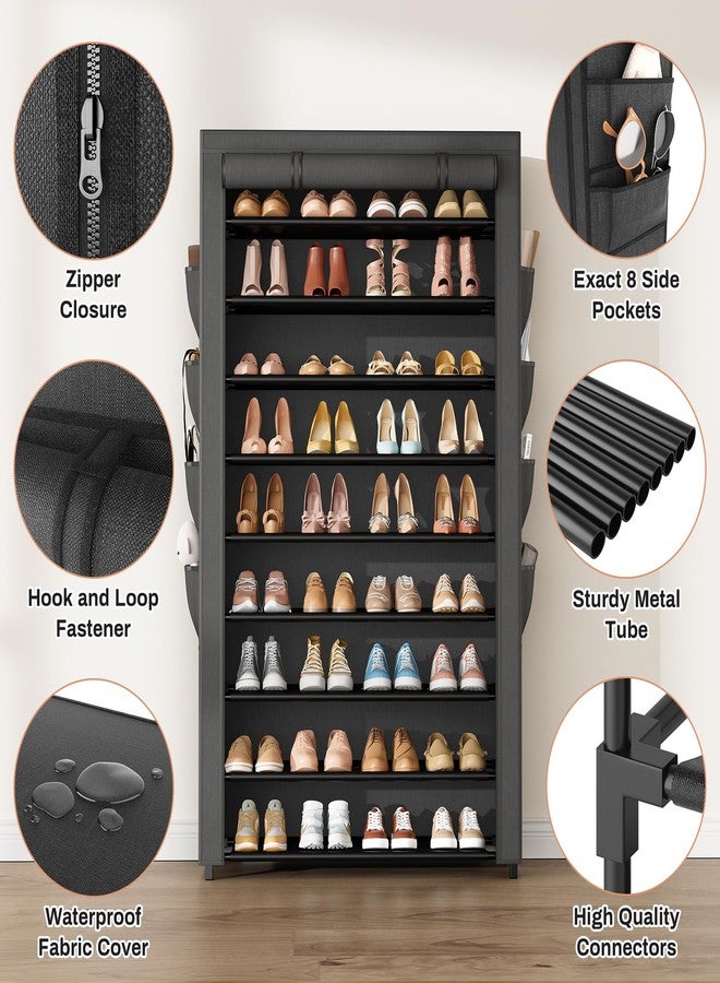 BrFoYu Shoe Rack with Cover, 10 Tier Shoe Organizer Storage for 40-50 Pairs Sneaker and Boots, Large Capacity, with 8 Pockets, Free Standing Tall Shoe Rack for Front Door Entrance, Closet - Image 5