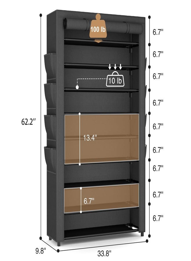 BrFoYu Shoe Rack with Cover, 10 Tier Shoe Organizer Storage for 40-50 Pairs Sneaker and Boots, Large Capacity, with 8 Pockets, Free Standing Tall Shoe Rack for Front Door Entrance, Closet - Image 3