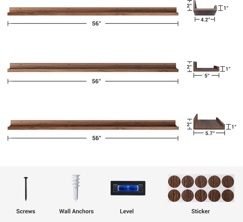 Streem Sheesham Wood Floating Shelves, Wall Shelves Set of 3, Picture Shelf Photo Ledge Shelves for Bathroom Kitchen and Bedroom,Livingroom & Office (Walnut, 56 inch) - Image 3