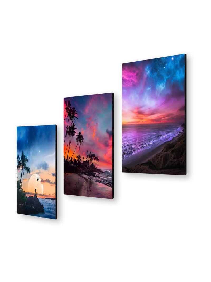 999STORE Palm Tree On The Beach home room décor framed stylish modern wall frames living hanging decorative items (Set of 3 Panels Paper Print 24X15 Inches) MDF3Frames051 - Image 3