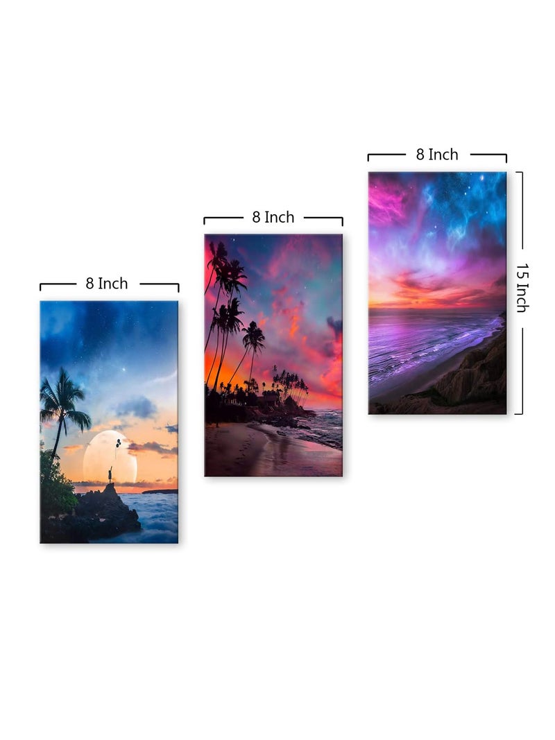 999STORE Palm Tree On The Beach home room décor framed stylish modern wall frames living hanging decorative items (Set of 3 Panels Paper Print 24X15 Inches) MDF3Frames051 - Image 4
