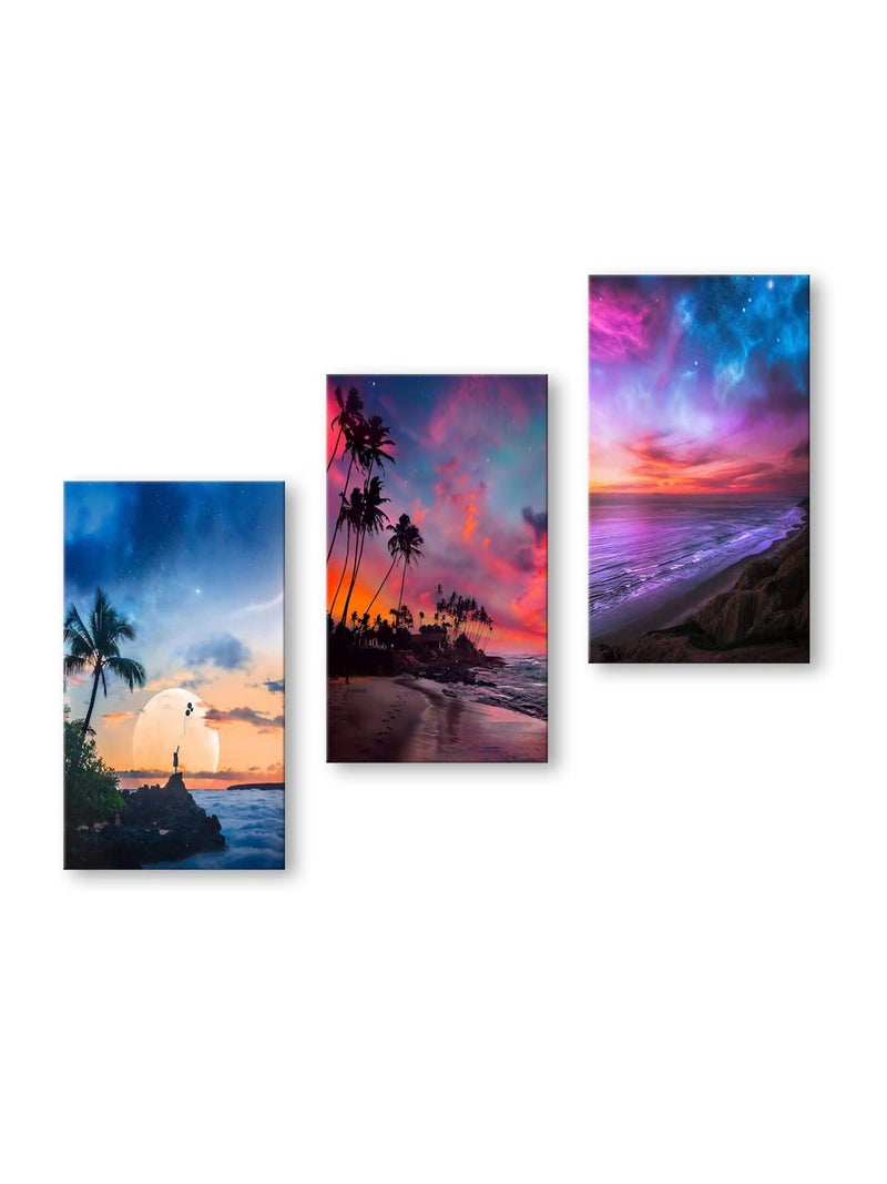 999STORE Palm Tree On The Beach home room décor framed stylish modern wall frames living hanging decorative items (Set of 3 Panels Paper Print 24X15 Inches) MDF3Frames051 - Image 2