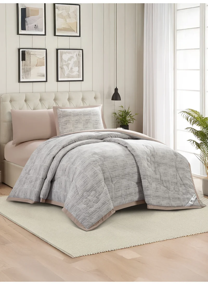 Doona Bedding Comforter Set, Fits 140x200 cm Single Size Bed – 4 Pcs Reversible Printed Design – 350 GSM All-Season Comforter – Premium Brushed Microfiber