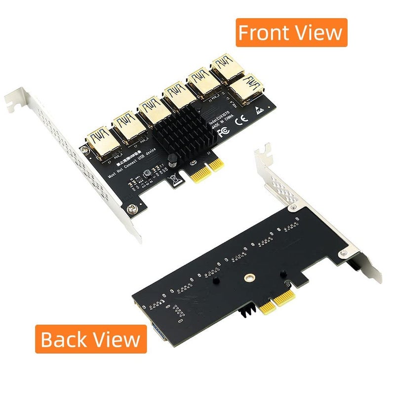 ETZIN PCI-E 1 to 7 Riser Card, PCI-E 1X to External 6 PCI-E USB 3.0 Adapter Multiplier Card,PCIE Riser Card for Bitcoin Mining-(EPL-746PC-02) - Image 2