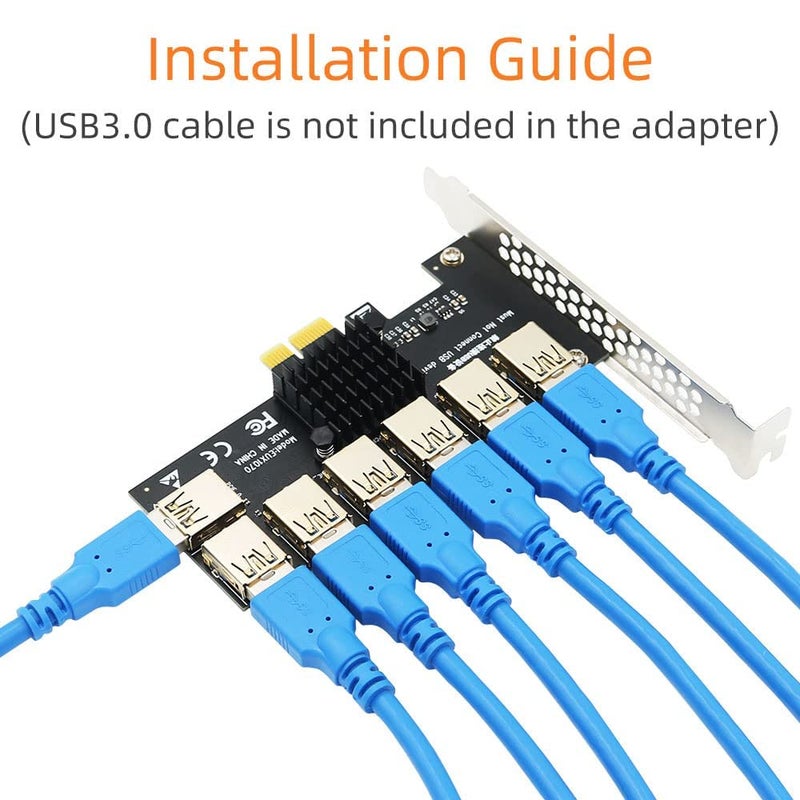 ETZIN PCI-E 1 to 7 Riser Card, PCI-E 1X to External 6 PCI-E USB 3.0 Adapter Multiplier Card,PCIE Riser Card for Bitcoin Mining-(EPL-746PC-02) - Image 3