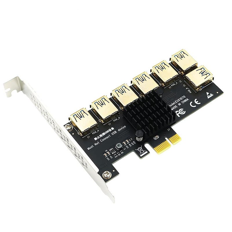 ETZIN PCI-E 1 to 7 Riser Card, PCI-E 1X to External 6 PCI-E USB 3.0 Adapter Multiplier Card,PCIE Riser Card for Bitcoin Mining-(EPL-746PC-02) - Image 1