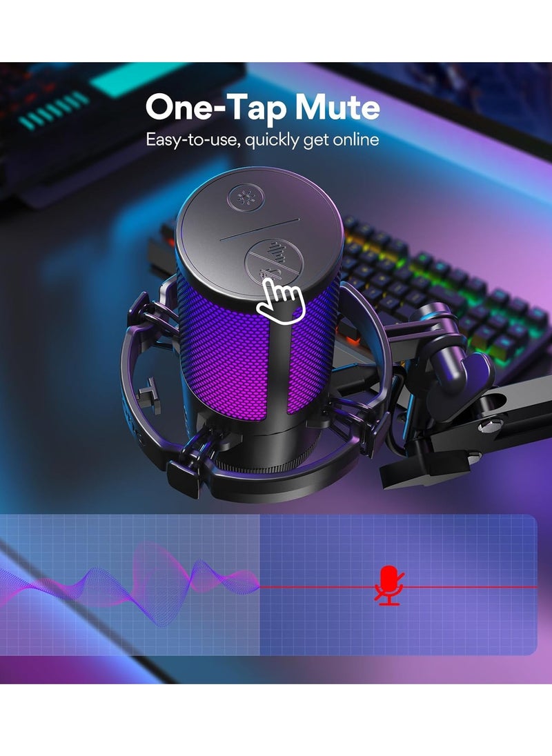 Maono - Gaming USB Microphone, Noise Cancellation Condenser mic with Mute, Gain, Monitoring, Boom Arm for Streaming, Podcast, Twitch, YouTube, Discord, PC, Computer, PS4, PS5, Mac, GamerWave - Image 1