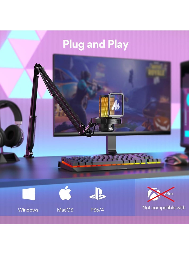 Maono - Gaming USB Microphone, Noise Cancellation Condenser mic with Mute, Gain, Monitoring, Boom Arm for Streaming, Podcast, Twitch, YouTube, Discord, PC, Computer, PS4, PS5, Mac, GamerWave - Image 1
