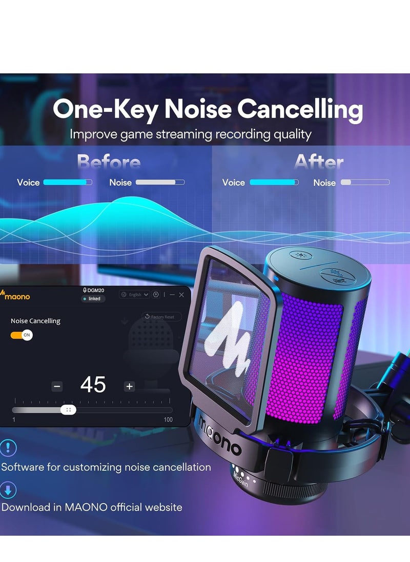 Maono - Gaming USB Microphone, Noise Cancellation Condenser mic with Mute, Gain, Monitoring, Boom Arm for Streaming, Podcast, Twitch, YouTube, Discord, PC, Computer, PS4, PS5, Mac, GamerWave - Image 1