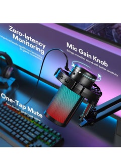 Maono Gaming USB Microphone, Noise Cancellation Condenser mic with Mute, Gain, Monitoring, Boom Arm for Streaming, Podcast, Twitch, YouTube, Discord, PC, Computer, PS4, PS5, Mac, GamerWave  - Image 4