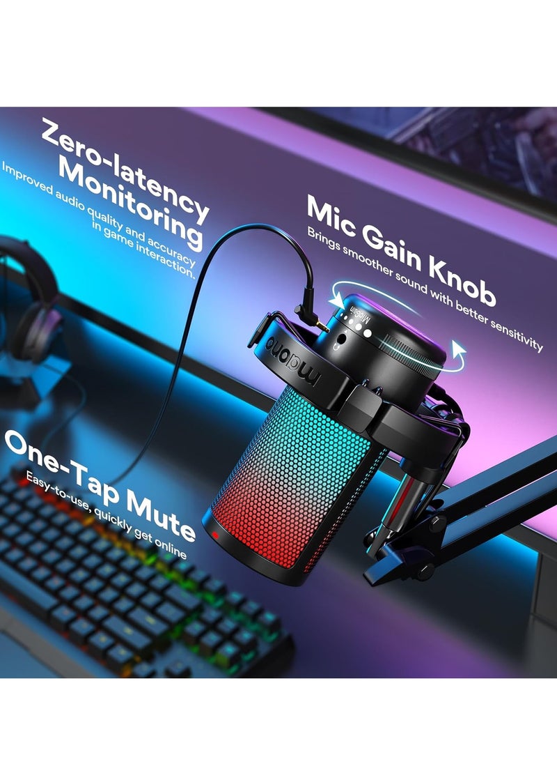 Maono - Gaming USB Microphone, Noise Cancellation Condenser mic with Mute, Gain, Monitoring, Boom Arm for Streaming, Podcast, Twitch, YouTube, Discord, PC, Computer, PS4, PS5, Mac, GamerWave - Image 1