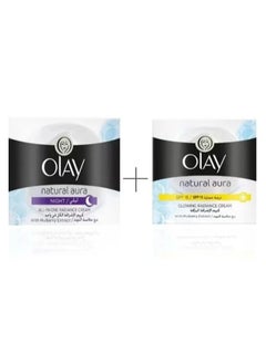Olay The All-in-One Natch & Rall Aura Day & Night Cream Set to Brighten and Illuminate the Skin, made up of two pieces 