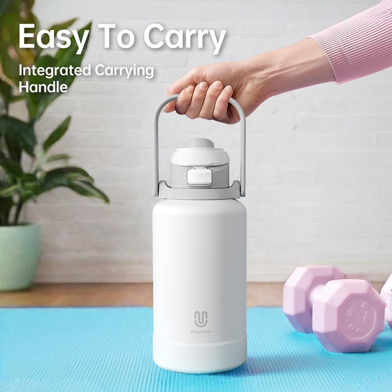 Magnetic Water Bottle 2 Litres MagSafe Compatible Phone Holder for Gym in Stainless Steel Thermal Bottle with Adjustable Angle Tripod for Video Recording (White) - Image 5