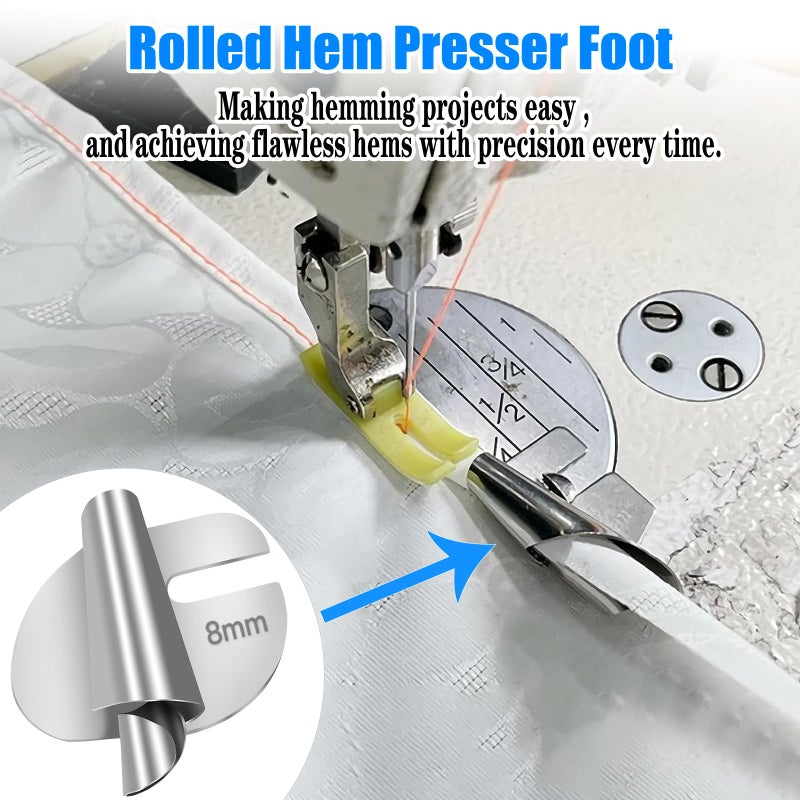 TOOVREN 8pcs Rolled Hem Presser Foot Sewing Rolled Hemmer Foot 3mm-10mm 8 Sizes Wide Hemmer Feet Set Seam Guide Universal Presser Feet Hemming for Sewing Machine Accessories and Tools - Image 2