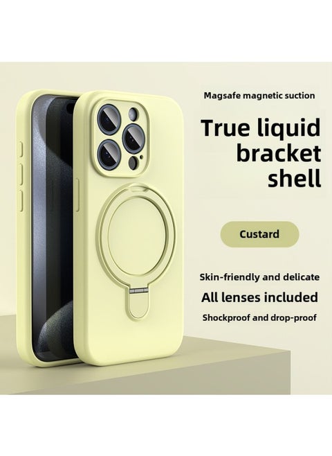 Apple 16 Mobile Phone Case Magsafe Bracket Magnetic 15promax Liquid Silicone IPhone14 Protective Cover Soft-Color:Custard Bracket With Packaging-Applicable Models:iPhone12pro