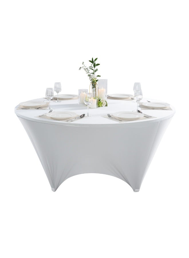 Restaurantware Table Tek 72 x 30 Inch Round Table Covers, 10 Washable Spandex Tablecloths - Wrinkle-Free, Durable, White Polyester Fitted Tablecloths, For Parties, Banquets, or Weddings  - Image 2