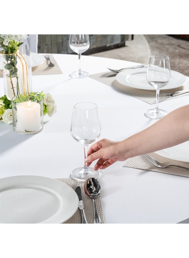 Restaurantware Table Tek 72 x 30 Inch Round Table Covers, 10 Washable Spandex Tablecloths - Wrinkle-Free, Durable, White Polyester Fitted Tablecloths, For Parties, Banquets, or Weddings  - Image 4
