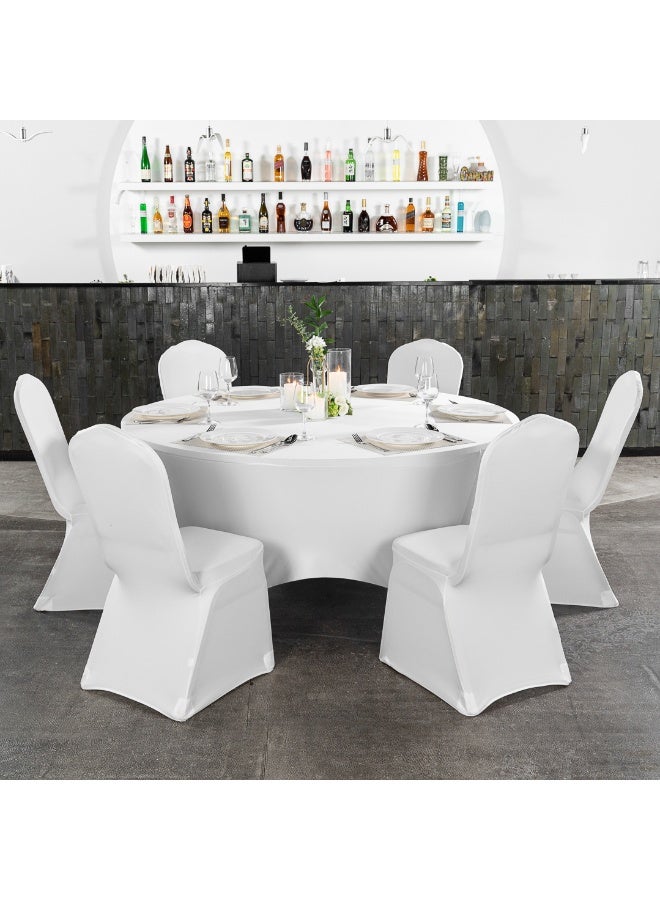 Restaurantware Table Tek 72 x 30 Inch Round Table Covers, 10 Washable Spandex Tablecloths - Wrinkle-Free, Durable, White Polyester Fitted Tablecloths, For Parties, Banquets, or Weddings  - Image 3