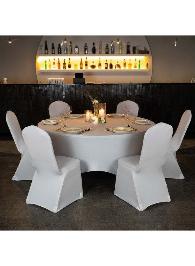 Restaurantware Table Tek 72 x 30 Inch Round Table Covers, 10 Washable Spandex Tablecloths - Wrinkle-Free, Durable, White Polyester Fitted Tablecloths, For Parties, Banquets, or Weddings  - Image 5
