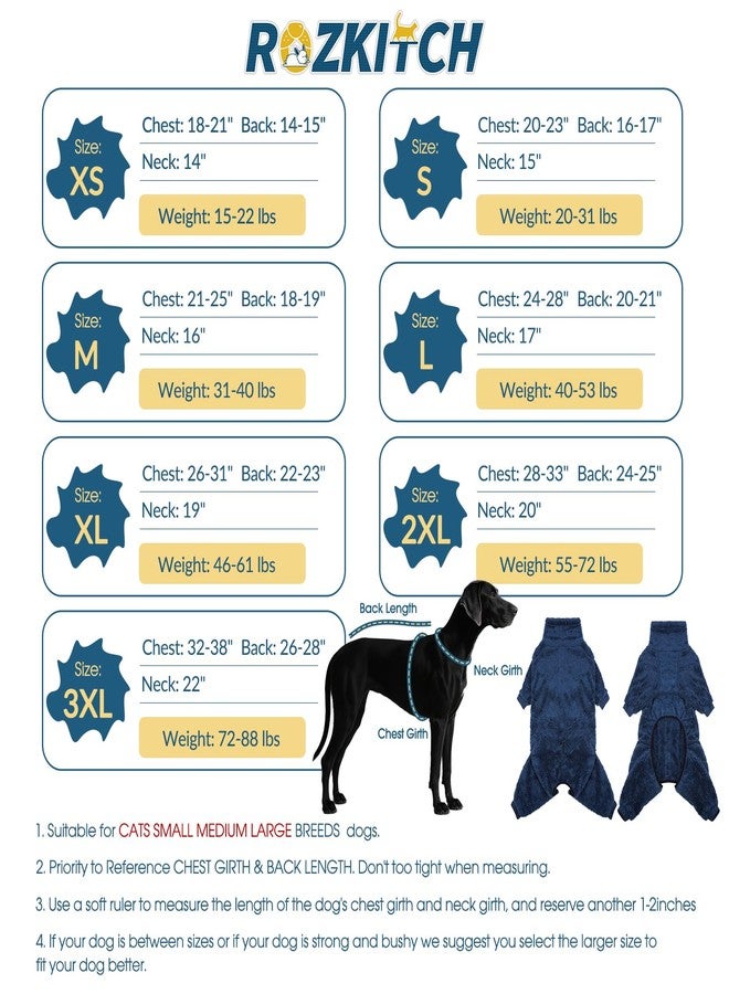 روزكيتش كنزات صوفية دافئة للكلاب الصغيرة من ROZKITCH، بيجامات شتوية للكلاب ذات الأربع أرجل، ملابس صوفية للحيوانات الأليفة، بدلة كاملة بأربع أرجل للكلاب الصغيرة من نوع شيواوا، لون أزرق، مقاس XS - Image 2