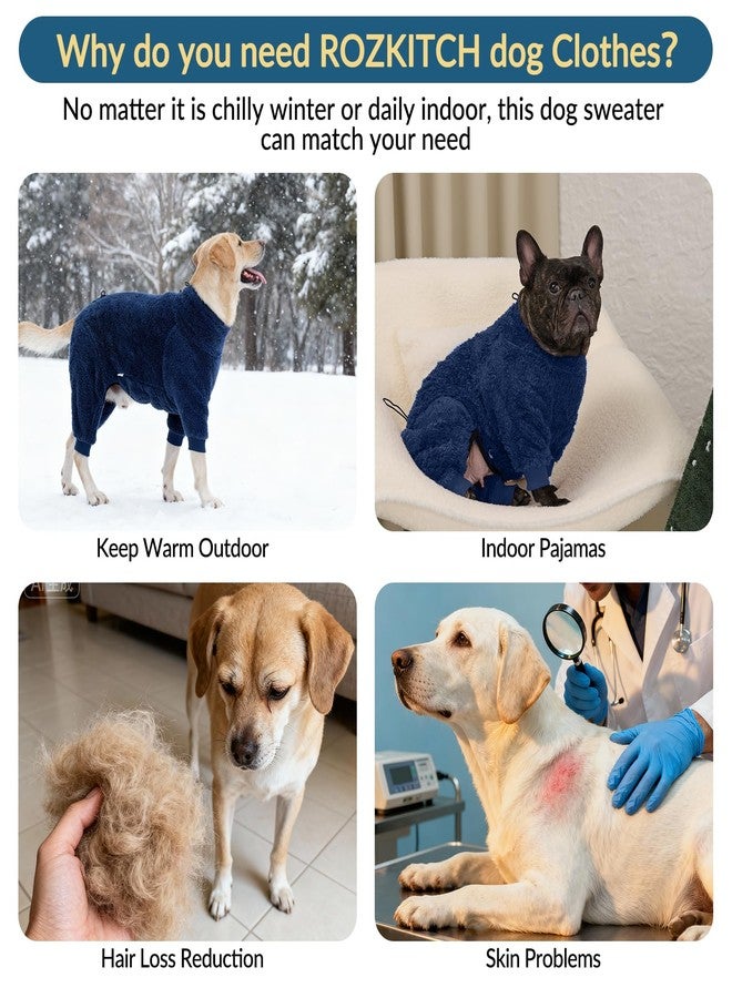روزكيتش كنزات صوفية دافئة للكلاب الصغيرة من ROZKITCH، بيجامات شتوية للكلاب ذات الأربع أرجل، ملابس صوفية للحيوانات الأليفة، بدلة كاملة بأربع أرجل للكلاب الصغيرة من نوع شيواوا، لون أزرق، مقاس XS - Image 4