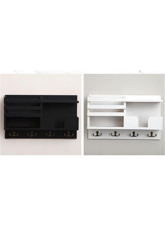 HOOKOR Wall Mounted Key Holder/Hangers for Wall Decorative with 4 Key Hooks, Wooden Mail Rack Organizer with Shelf, Rustic Home Decor for Entryway Mudroom Hallway Office (White)  - Image 4