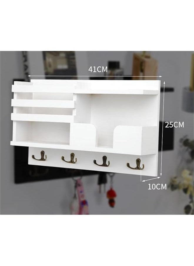 Wall Mounted Key Holder/Hangers for Wall Decorative with 4 Key Hooks, Wooden Mail Rack Organizer with Shelf, Rustic Home Decor for Entryway Mudroom Hallway Office (White) - pzsku/ZC466E574D97E97208FD3Z/45/_/1726222932/a69f6d01-69bd-474b-907e-fc047f47af68