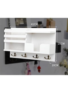 HOOKOR Wall Mounted Key Holder/Hangers for Wall Decorative with 4 Key Hooks, Wooden Mail Rack Organizer with Shelf, Rustic Home Decor for Entryway Mudroom Hallway Office (White)  - Image 2