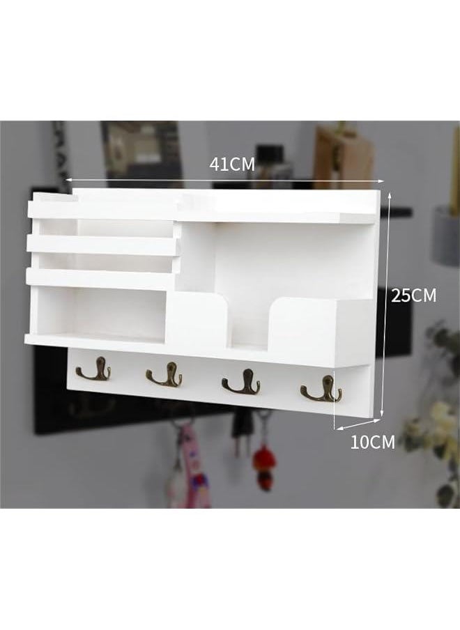 HOOKOR Wall Mounted Key Holder/Hangers for Wall Decorative with 4 Key Hooks, Wooden Mail Rack Organizer with Shelf, Rustic Home Decor for Entryway Mudroom Hallway Office (White)  - Image 2