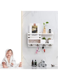 HOOKOR Wall Mounted Key Holder/Hangers for Wall Decorative with 4 Key Hooks, Wooden Mail Rack Organizer with Shelf, Rustic Home Decor for Entryway Mudroom Hallway Office (White)  - Image 3