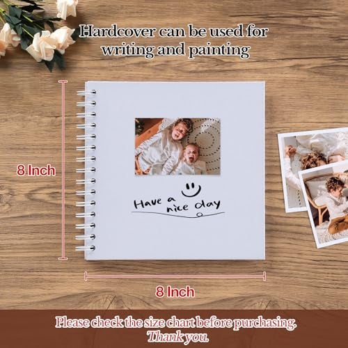 potricher 8 x 8 Inch DIY Scrapbook Album 40 Pages Hardcover Kraft Paper Scrap Book Photo Albums Memory Book for Wedding and Anniversary Family (White, 8 Inch) - Image 2
