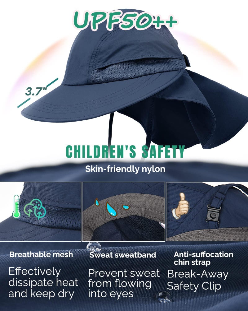 Camptrace Toddler Kids Sun Hats with Neck Flap UPF 50+ UV Protection Wide Rigid Brim Boys Girls Beach Swim Sunhat - Image 3