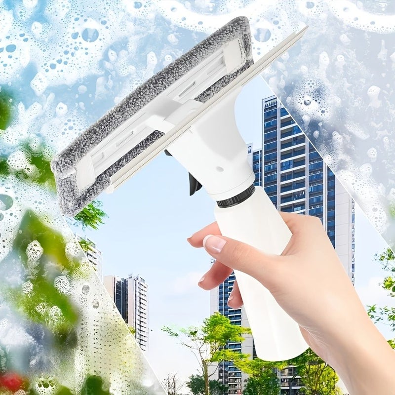 Three In One Handheld Glass Cleaner 6.76oz Large Capacity Sprayer Yellow With Built In Nozzle Wide Area Water Mist Scraping And Wiping No Tool Change Needed For Window Mirror Countertop Cleaning - Image 1