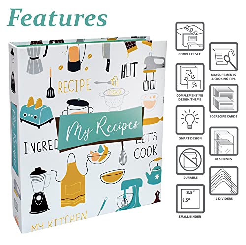 Better Kitchen Products Recipe Binder, 8.5" x 9.5" 3 Ring Binder Organizer Set (with 50 Page Protectors, 100 4" x 6" Recipe Cards & 12 Category Divider Tabs) Vintage Kitchen Design - Image 3
