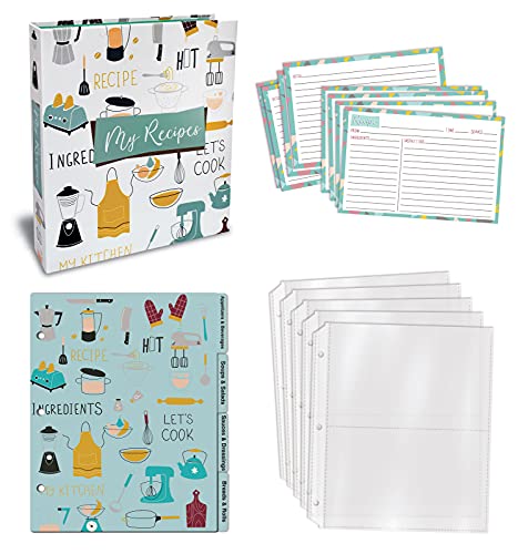 Better Kitchen Products Recipe Binder, 8.5" x 9.5" 3 Ring Binder Organizer Set (with 50 Page Protectors, 100 4" x 6" Recipe Cards & 12 Category Divider Tabs) Vintage Kitchen Design - Image 2