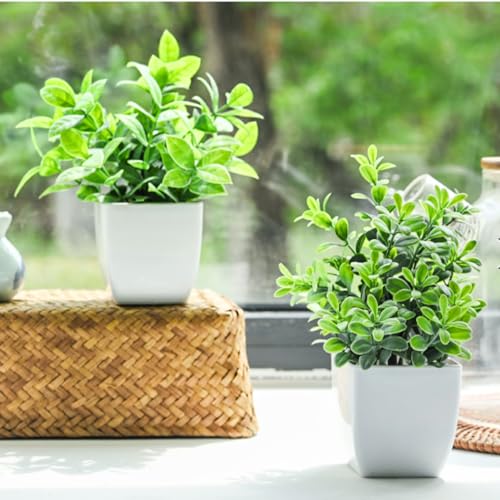 Go Hooked Artificial Plants mini pots Faux Plants Small Indoor for Home Farmhouse Bathroom Shelf Dcor Height 17CM Green and White 3 (Design May Vary) - Image 2